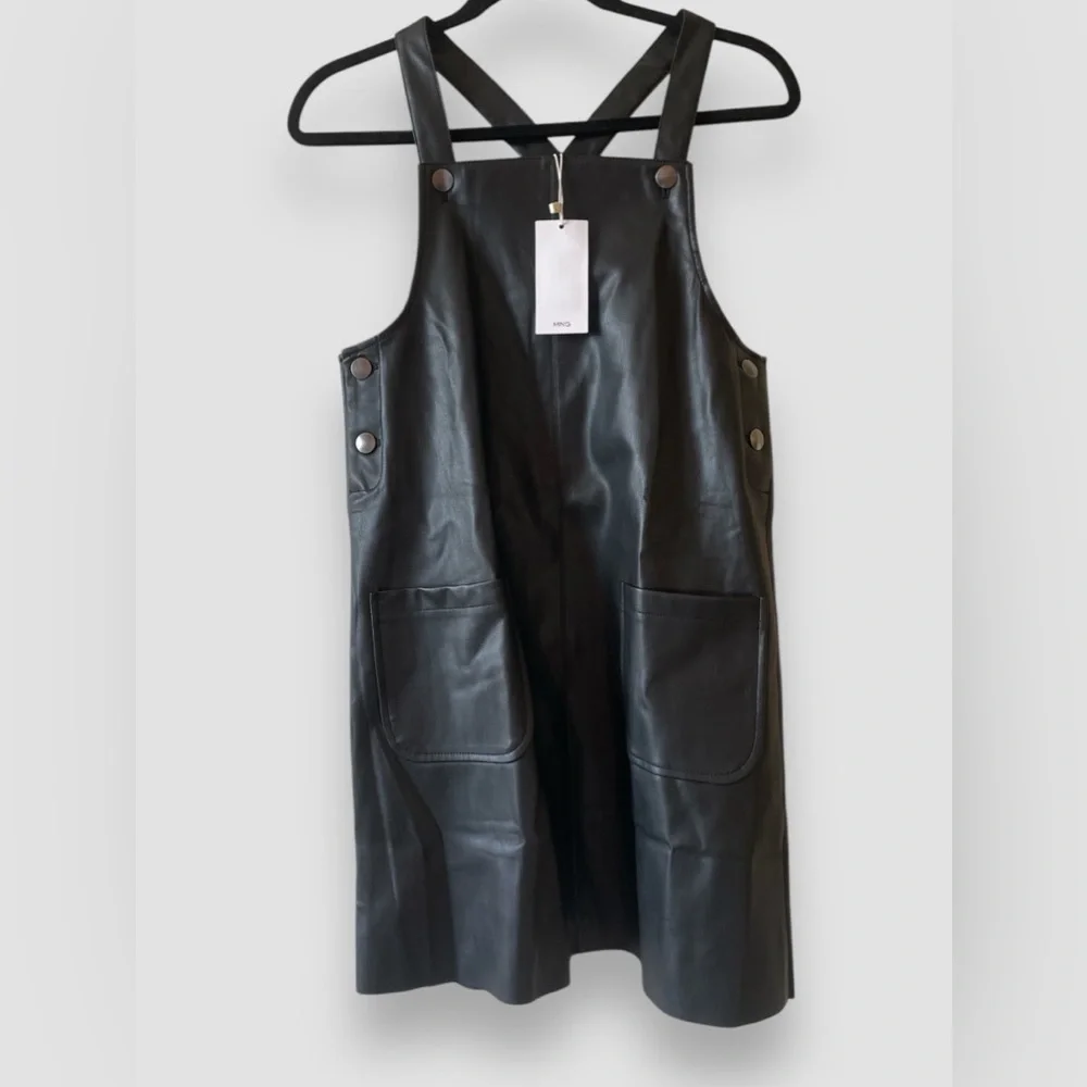 MNG by Mango Kids Faux Leather Pinafore Dress Black Girl’s Sz 13-14 NWT
